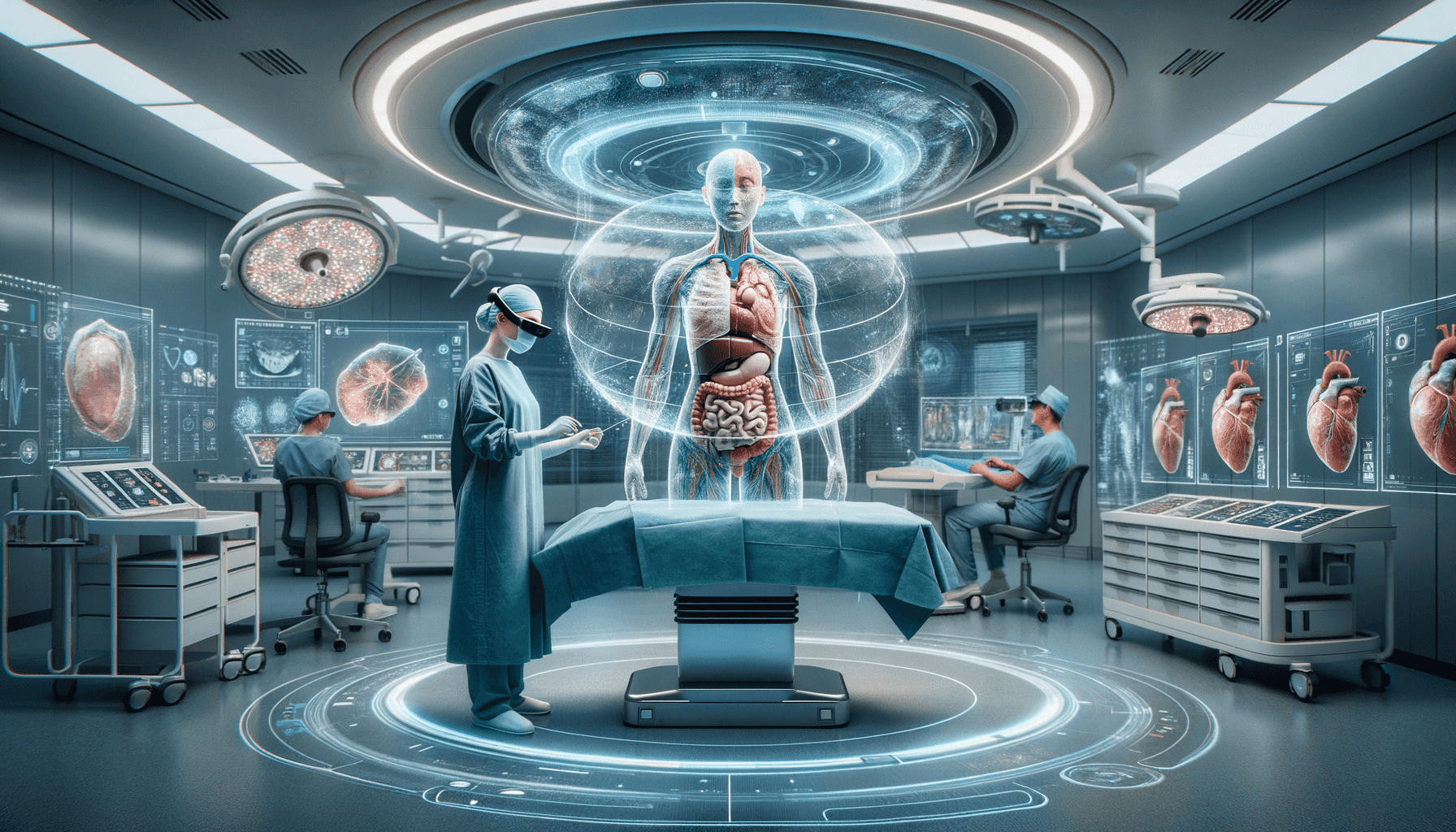 "Surgeon performing precision operation with Augmented Reality overlays, showcasing Gravity Jack's AR in medical advancements for education and patient care."